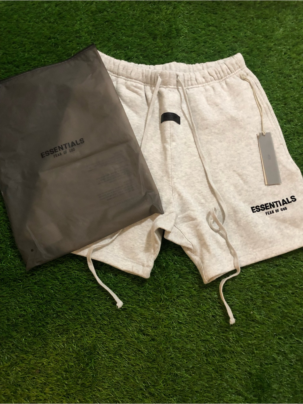 Essentials Men's Cream Shorts With Black Logo